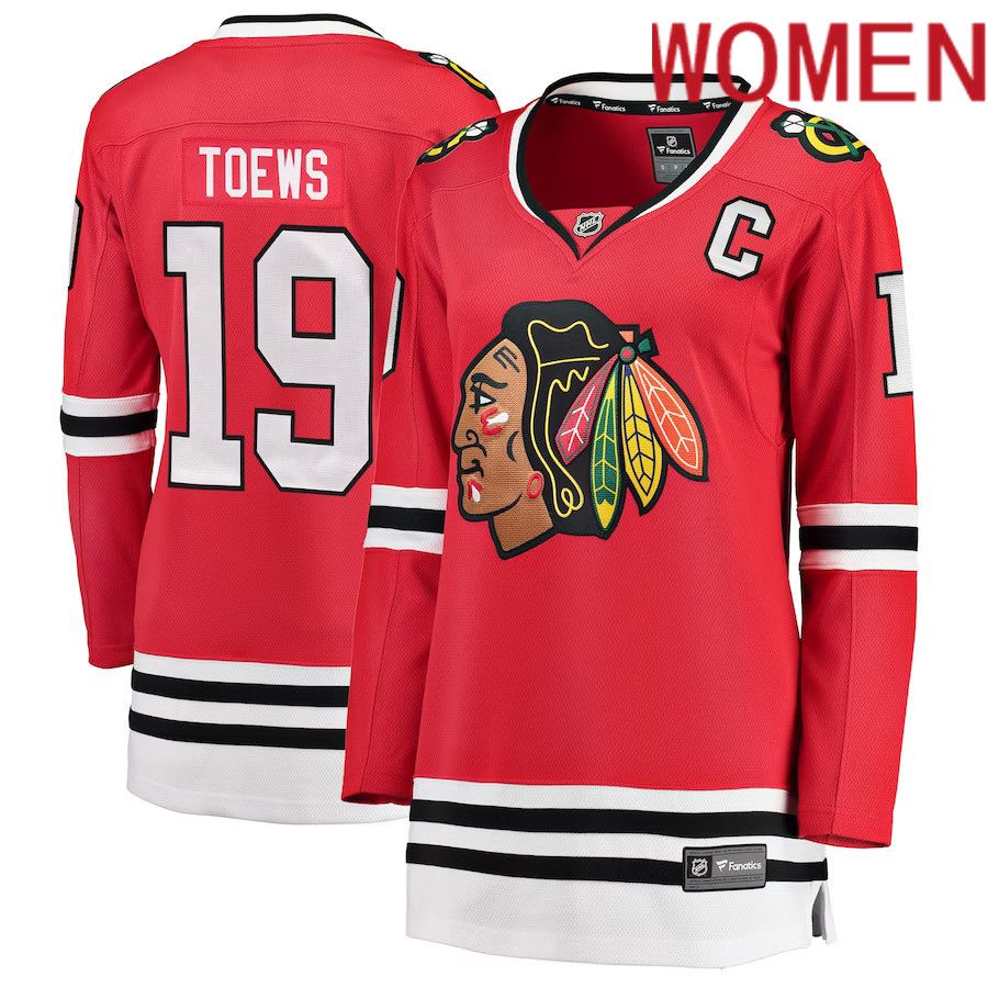 Women Chicago Blackhawks #19 Jonathan Toews Fanatics Branded Red Home Breakaway Player NHL Jersey